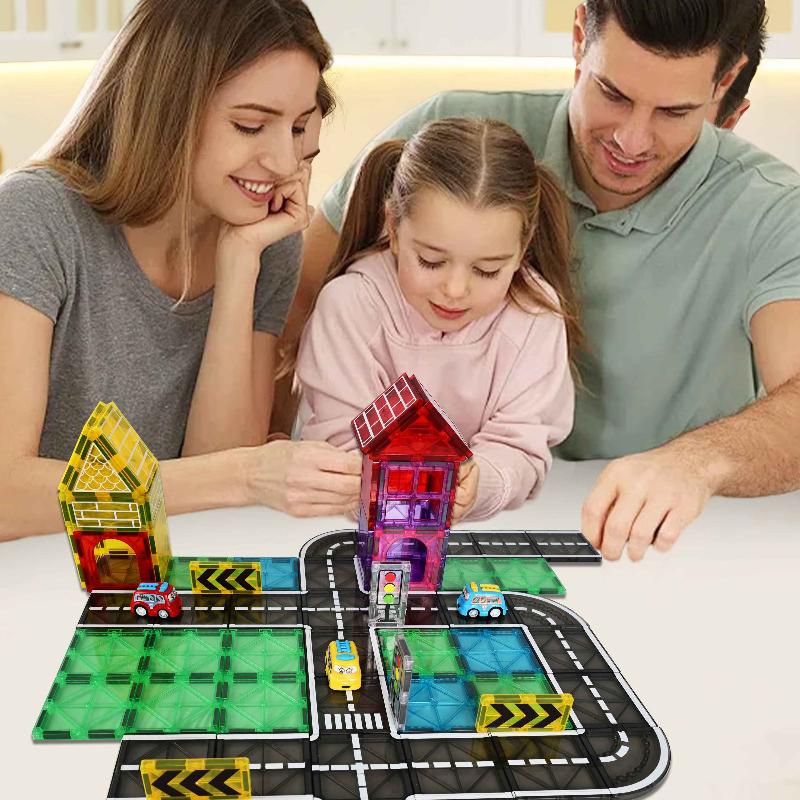 Drofex Magnetic Tiles (42pc)  - Base Road Toppers Magnetic Building Blocks City Construction Toys for 3+Year Old Boys Girls, Kids Toys Montessori Toys for Toddler, STEM Learning Gifts