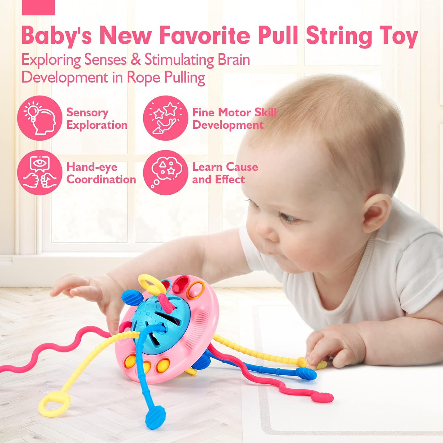 Drofex Montessori Toys - Silicone Pull String Baby Sensory Toys for Toddlers - Baby Toys 18-24 Months - Toddler Travel Toys for 1 Year Old Girl Gifts - Gifts Christmas Toddler Stocking Stuffers