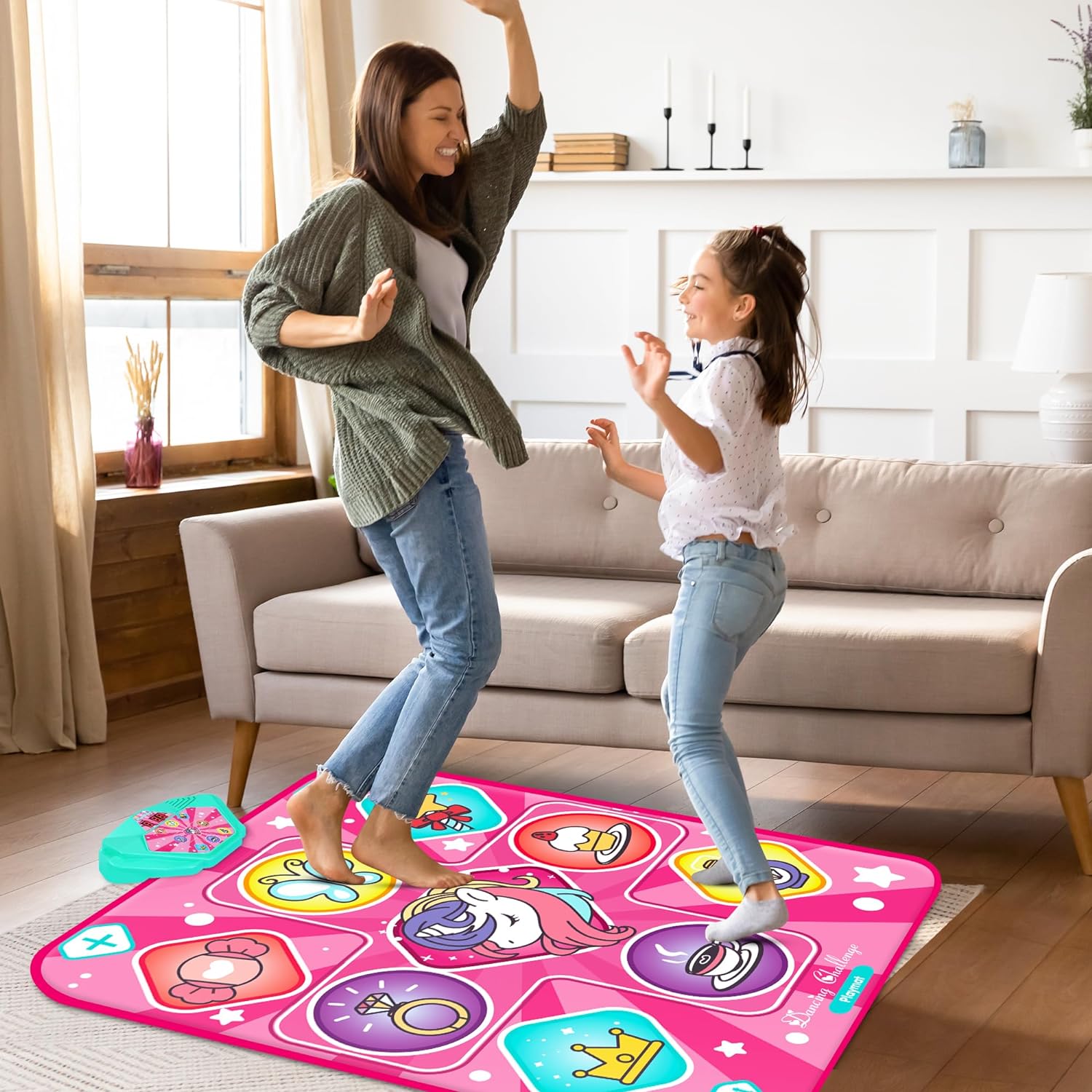 Drofex Unicorn Dance Mat, Dance Mixer Rhythm Step Play Mat, Pink Dance Pad with LED Lights, Adjustable Volume, Built-in Music, 5 Game Modes, Xmas B-Day Gifts for 3-12 Years Old Girls Toys