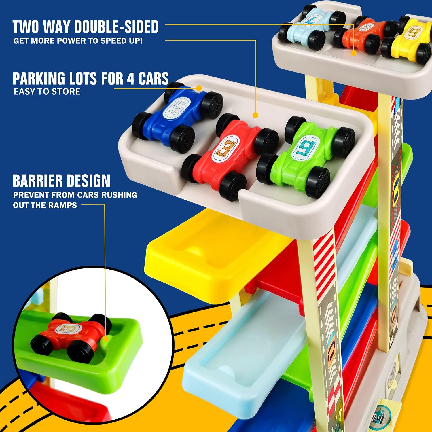 Drofex Montessori Toys for 2 3 Year Old Boys Toddlers, Car Ramp Toys with 6 Cars & Race Tracks, Garages and Parking Lots, Ramp Racer Toy Gift for Boys Girls Age 18 Months and Up, Multicolor