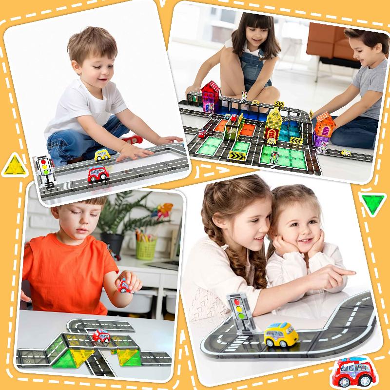 Drofex Magnetic Tiles (42pc)  - Base Road Toppers Magnetic Building Blocks City Construction Toys for 3+Year Old Boys Girls, Kids Toys Montessori Toys for Toddler, STEM Learning Gifts