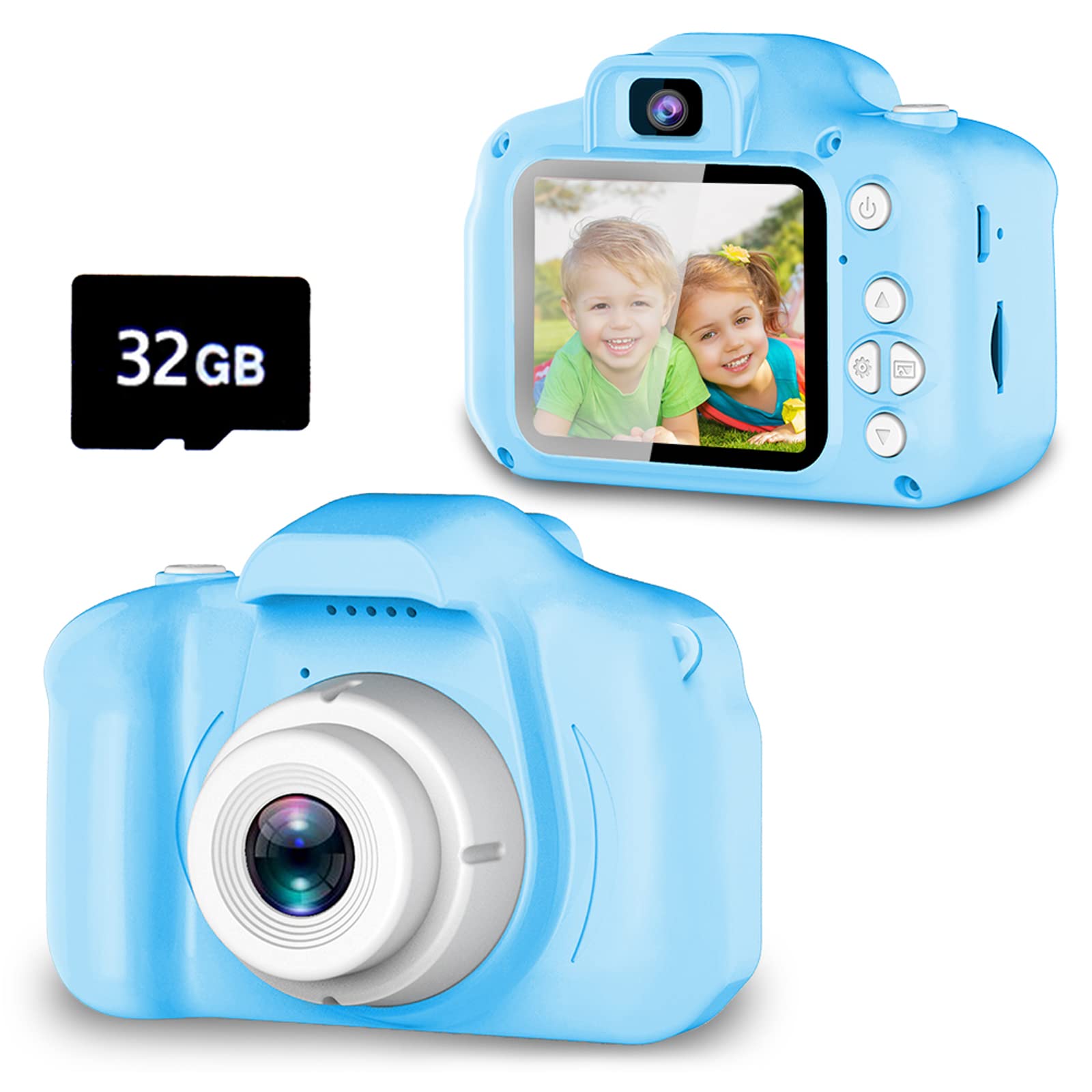 Drofex Kids Selfie Camera, Christmas Birthday Gifts for Boys Age 3-9, HD Digital Video Cameras for Toddler, Portable Toy for 3 4 5 6 7 8 Year Old Boy with 32GB SD Card-Blue