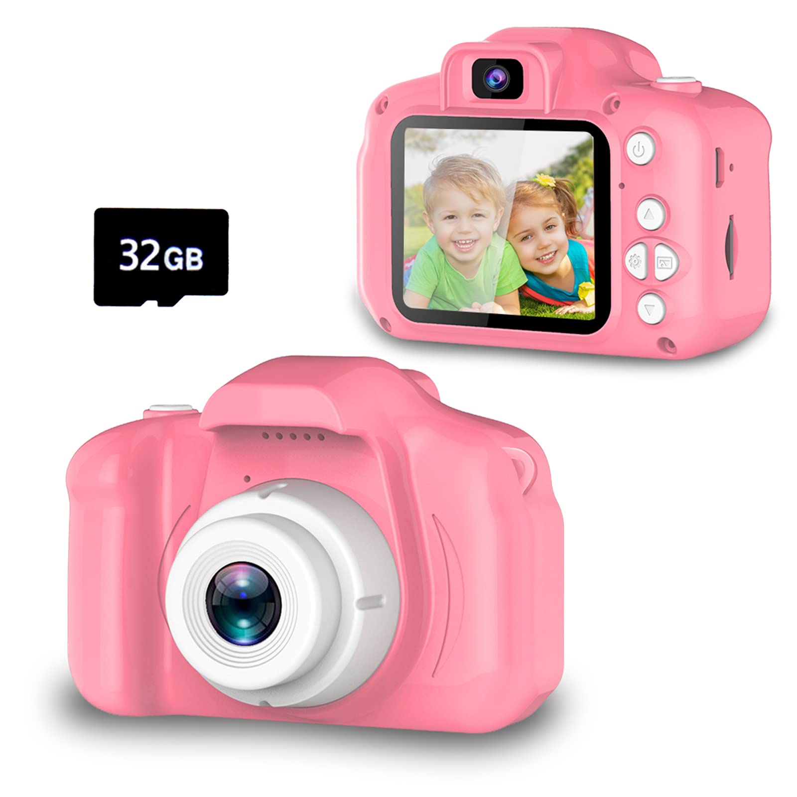 Drofex Kids Selfie Camera, Christmas Birthday Gifts for Girls Age 3-9, HD Digital Video Cameras for Toddler, Portable Toy for 3 4 5 6 7 8 Year Old Girl with 32GB SD Card-Pink