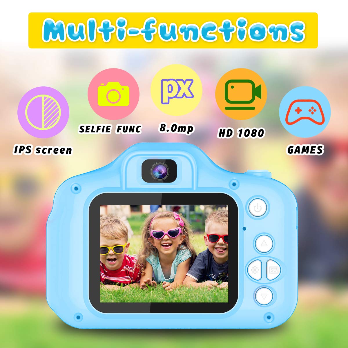 Drofex Kids Selfie Camera, Christmas Birthday Gifts for Boys Age 3-9, HD Digital Video Cameras for Toddler, Portable Toy for 3 4 5 6 7 8 Year Old Boy with 32GB SD Card-Blue