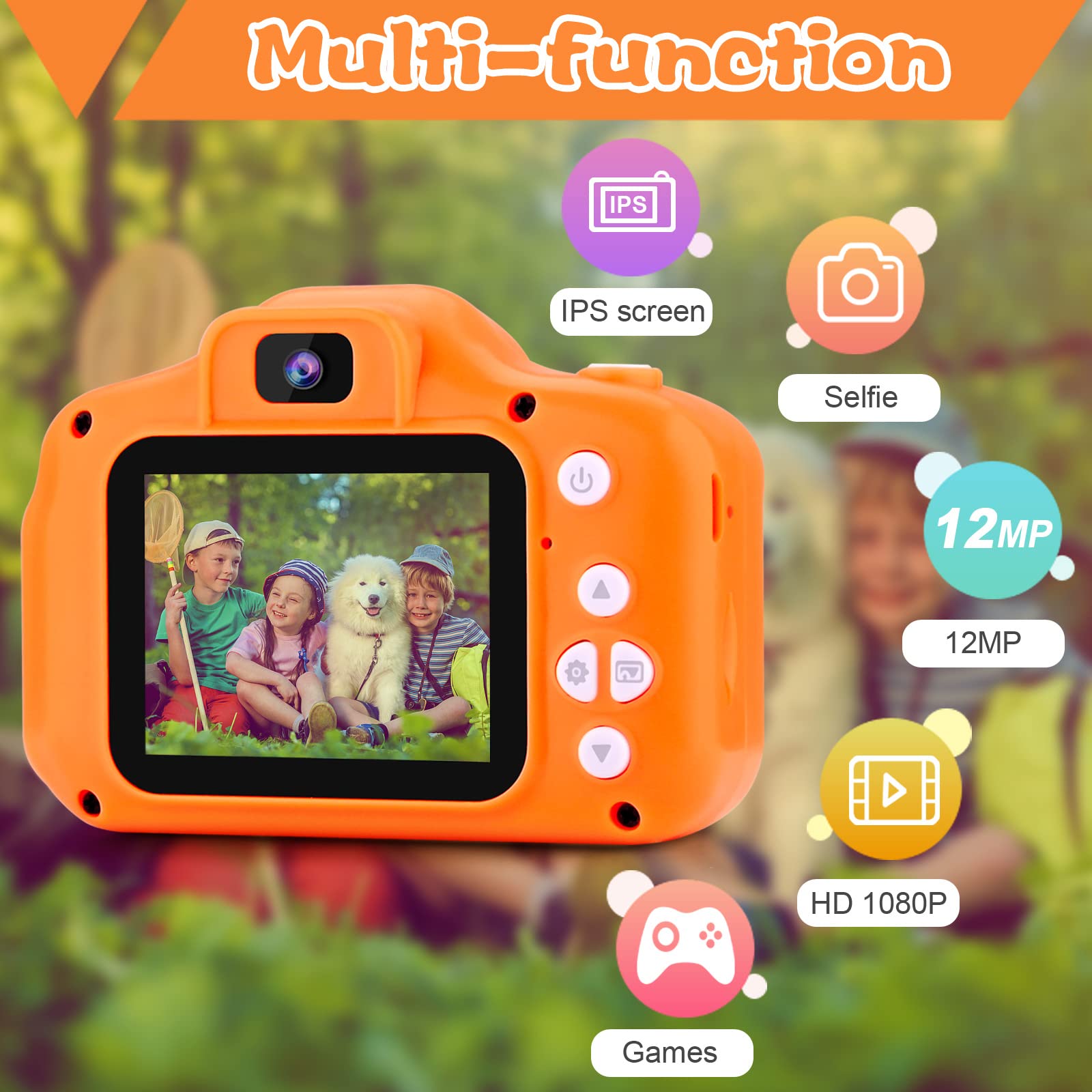 Drofex Kids Selfie Camera, Christmas Birthday Gifts for Boys Age 3-9, HD Digital Video Cameras for Toddler, Portable Toy for 3 4 5 6 7 8 Year Old Boy with 32GB SD Card-orange